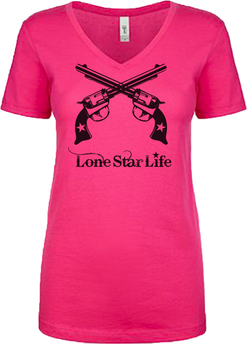 Guns Crossed Pink Vneck - T-shirt (1200x1200), Png Download