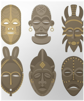 Colorful African Masks Drawings (400x400), Png Download