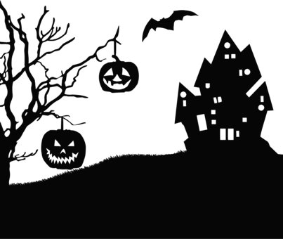Landscape Silhouette Halloween Visual Arts Cartoon - Halloween Silhouette Clip Art (403x340), Png Download