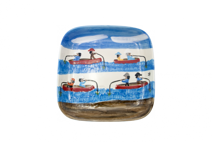 Clementine Hunter Gone Fishing Square Bowl - Mignon Faget Clementine Hunter Gone Fishing (725x487), Png Download