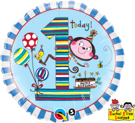 18" Redondo, Primer Añito, Monitos Y Rayitas, - . /1st Birthday Monkey Foil Banner & 46cm Foil (480x438), Png Download