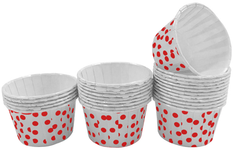 White With Red Polka Dot Mini Cupcake Paper Cups - Candy Cup, Backförmchen, 25 Stk, Weiss Mit Roten Punkten (760x760), Png Download