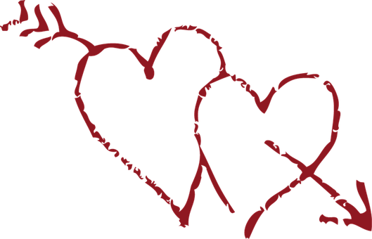 Heart, Red, Outline, Love, Valentine - Hearts With Arrows Through Them (529x340), Png Download