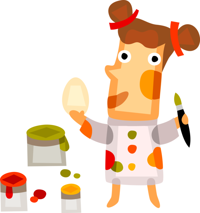 Vector Illustration Of Girl Paints Easter Eggs With - Vector Graphics (656x700), Png Download