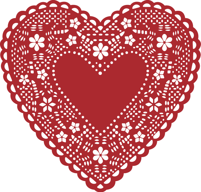Heart Valentine S Day Lace Clip Art - Lace Doily Heart Png (650x622), Png Download