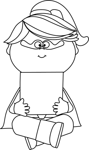 Black And White Superhero Girl Holding A Blank Sign - Super Reader Clipart Black And White (298x500), Png Download