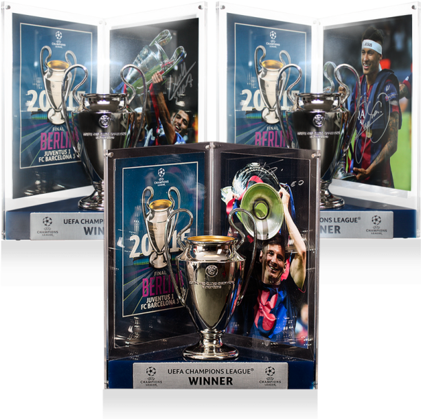 Lionel Messi, Neymar Jr & Luis Suarez Official Uefa - Neymar Jr Champions League 2015 Trophy (650x665), Png Download