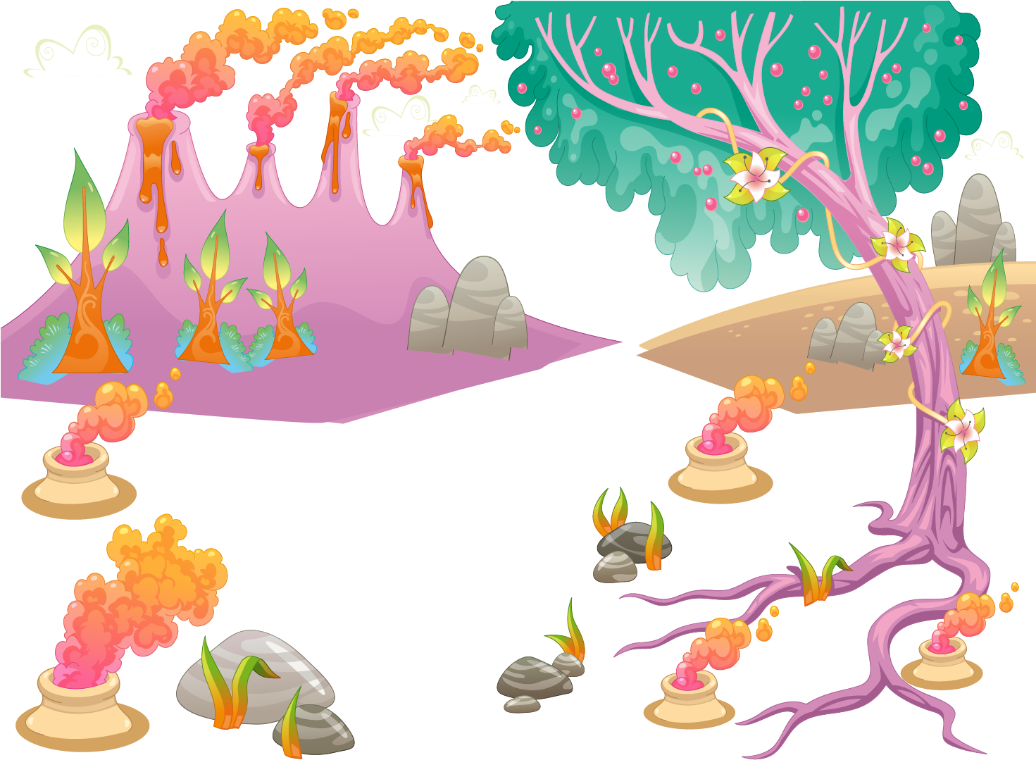 Png Royalty Free Library Cartoon Volcano Landscape - Dinosaur Wall Mural - Jurassic Animals (1471x1079), Png Download