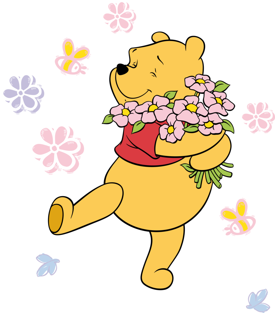 Png Image Information - Winnie The Pooh With Flowers (900x1025), Png Download
