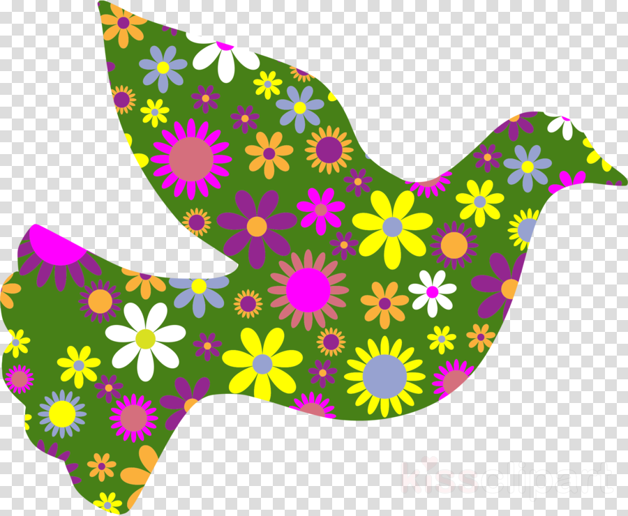 Download Flowers With A Dove Clipart Pigeons And Doves - Retro Blumenmuster - Siebzigerjahre Blumen-tapete Karte (900x740), Png Download