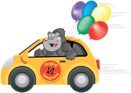 Gorilla Delivering Balloons - Cartoon (453x324), Png Download