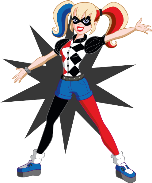 Dc Superhero Girls Harley Quinn Png Clipart Black And - Name Dc Superhero Girls (600x645), Png Download