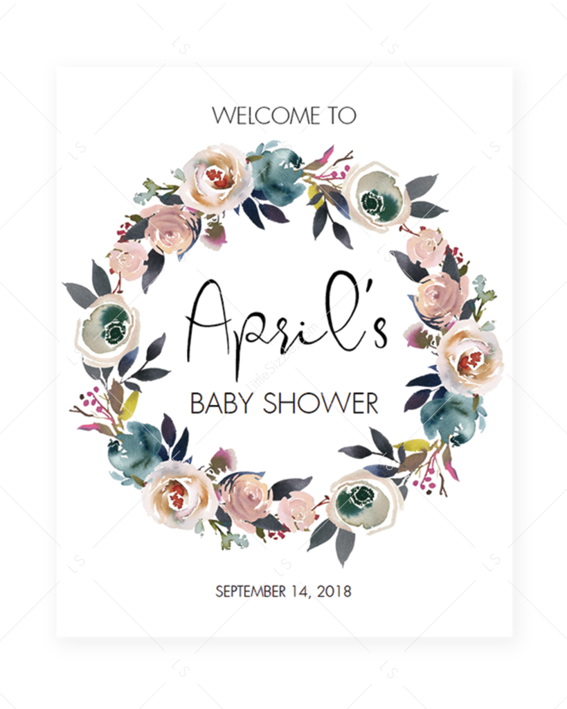 Floral Wreath Welcome To Sign For Boho Shower By Littlesizzle - Floral Welcome Baby Shower (819x1024), Png Download