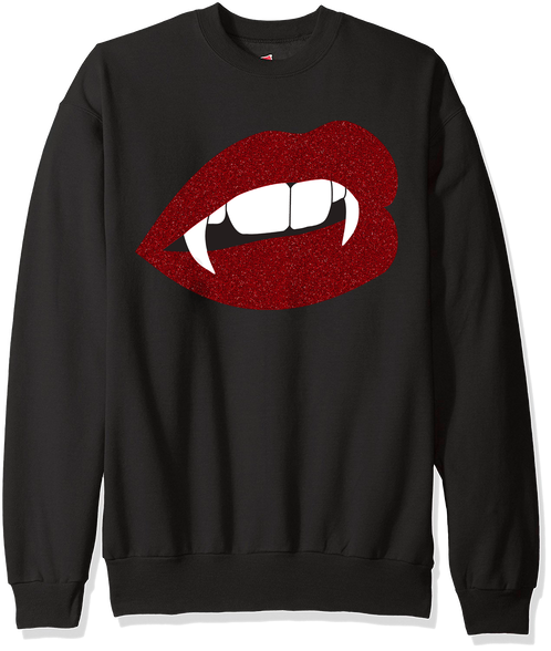 Glitter Lips Vampire Fangs Sweatshirt Super Soft And - Long-sleeved T-shirt (498x588), Png Download