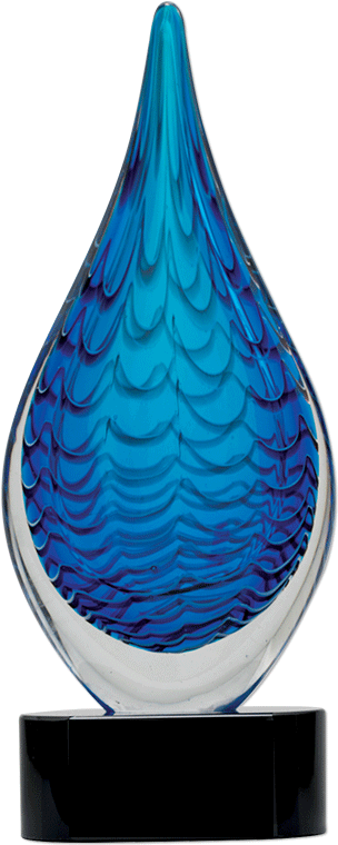 Blue Raindrop Art Glass With Black Base, No Name Plate - Engraving (800x800), Png Download