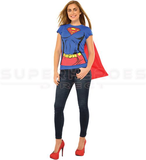 Adult Supergirl Cape T-shirt - Women Superman Shirt With Cape (550x550), Png Download