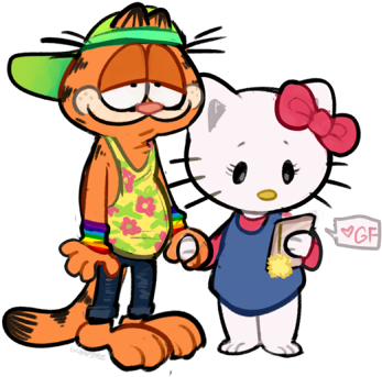 Vector Library Download Best Tumblr Theyre At Pride - Garfield And Hello Kitty (380x370), Png Download