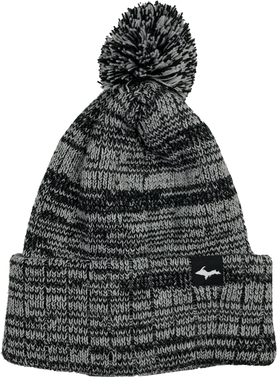 "upper Peninsula" Mixed White And Black Knit Pom Beanie - Beanie (800x800), Png Download
