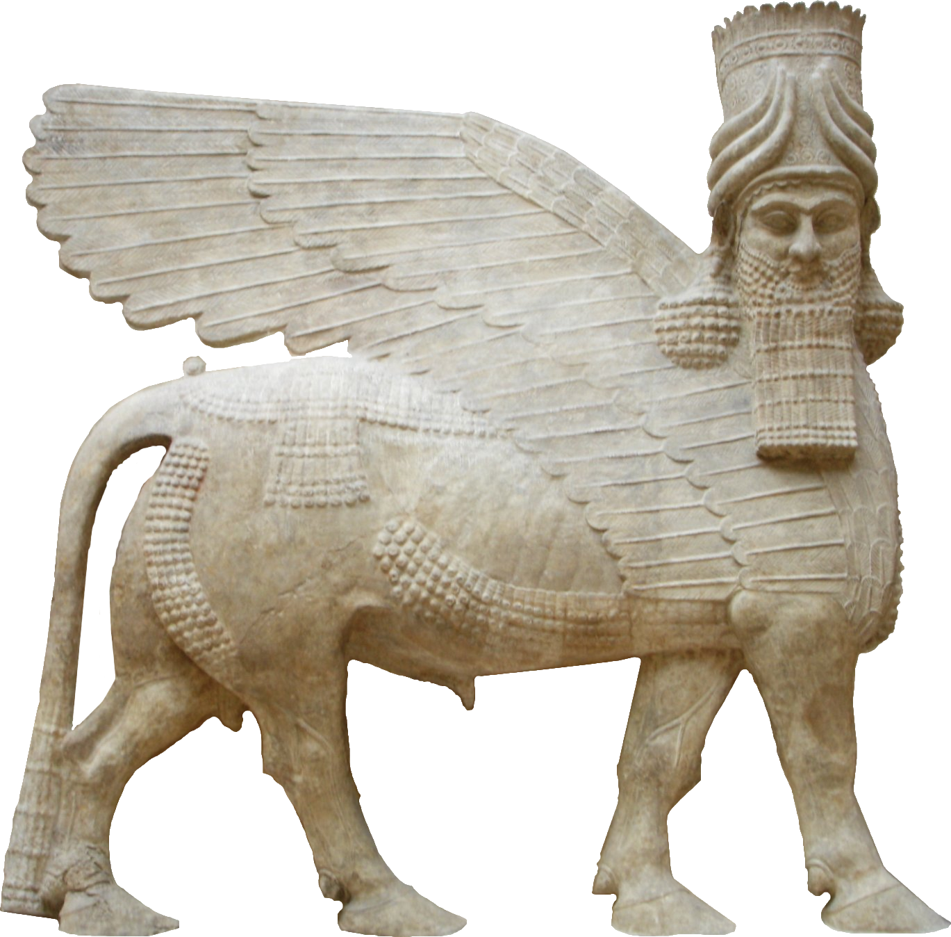 Human Headed Winged Bull Facing - Winged Bull (1369x1348), Png Download