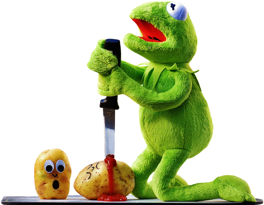 Potatoes, Knife, Ketchup, Blood, Murder, Funny, Kermit - Kermit With A Knife (960x705), Png Download