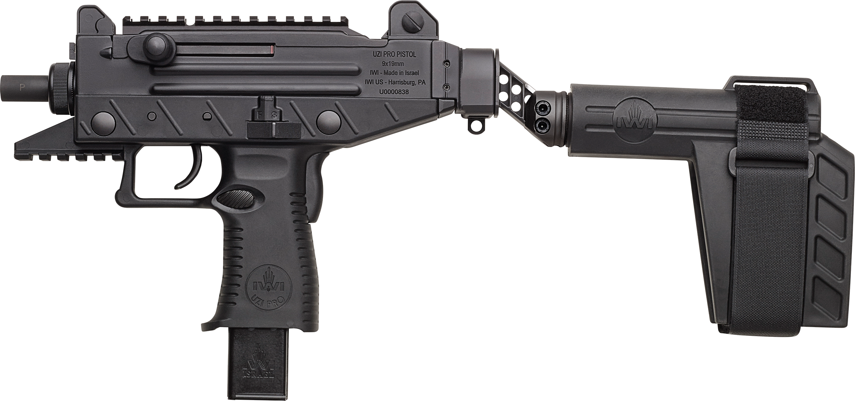 The Uzi Pro Sb Features A Side-folding Stabilizing - Uzi Pro (2729x1281), Png Download