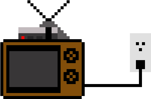 Old Tv W/ Nes Pluggued In Tha Wall - Tv Pixel Art (770x460), Png Download