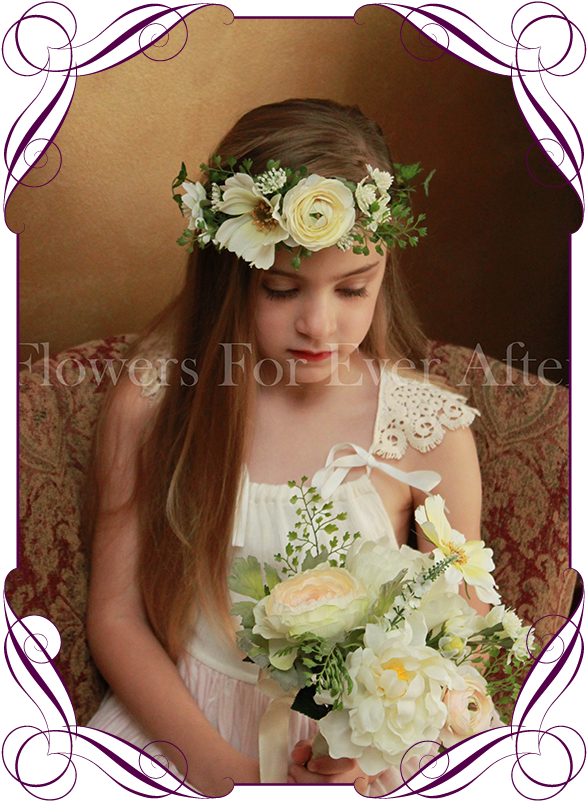 Silk Artificial White Boho Wedding Flower Girls Posy - Flower (608x822), Png Download