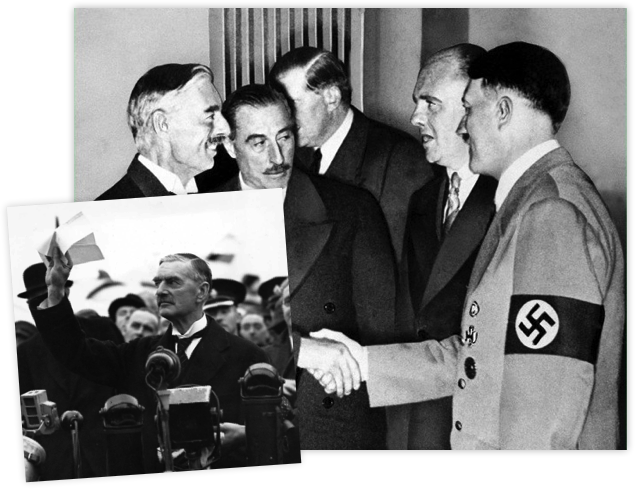 When Chamberlain Returned To Britain He Held Up The - Neville Chamberlain Meeting Hitler (635x489), Png Download