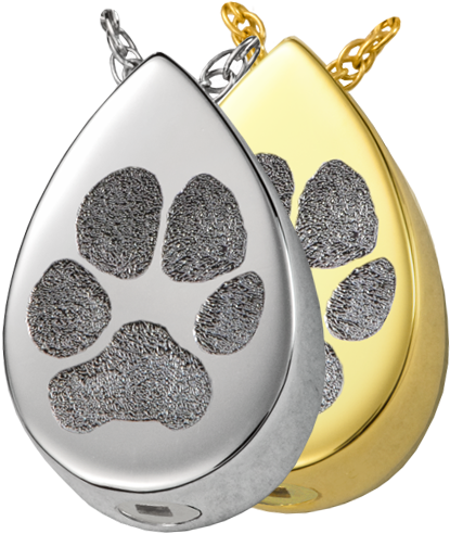 Slide Teardrop Pawprint Shown In Silver And Gold Options - Paw Print Teardrop Necklace (500x500), Png Download