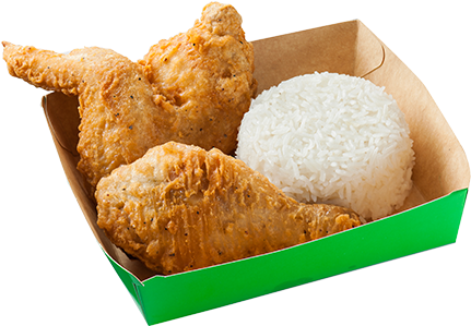 Enjoy Two Hot And Crispy Pieces Of Fried Chicken Paired - 2 Pieces Fried Chicken Rice Png (555x358), Png Download