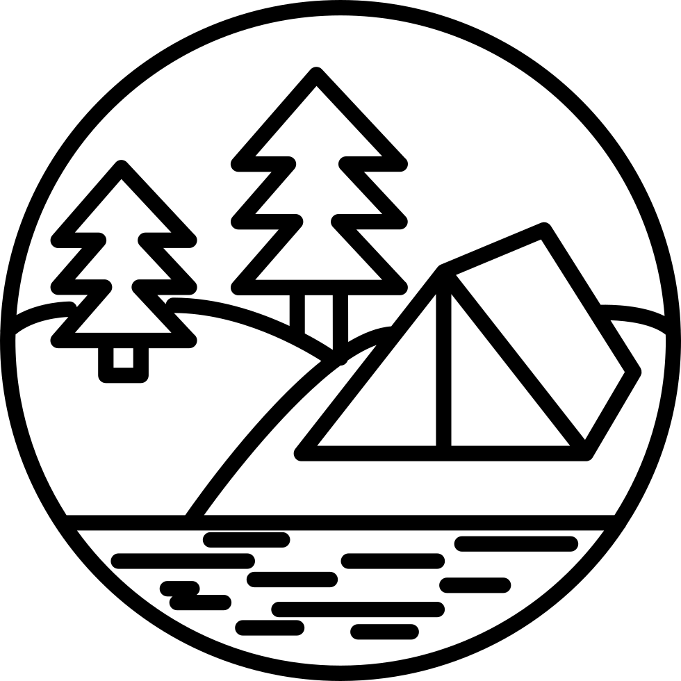 Camping At The Forest Near The River Comments - Camping Png Black And White (980x980), Png Download