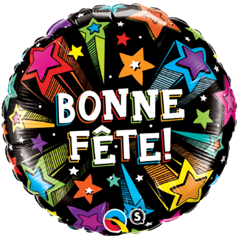 18" Bonne Fete Shooting Stars Foil Balloon - Happy Birthday Brilliant Stars Black Foil Helium Balloon (347x347), Png Download
