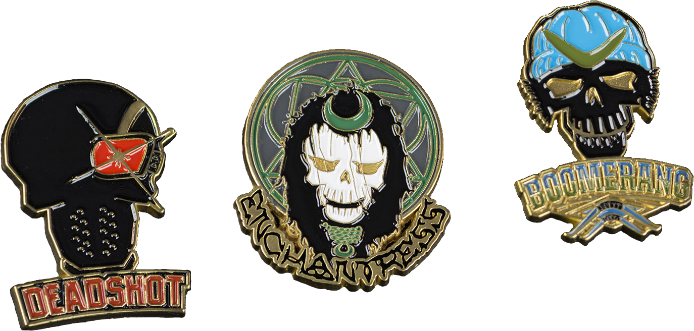 Lapel Pin Set - Suicide Squad Lapel Pin Set 1 (boomerang, Deadshot, (1374x656), Png Download