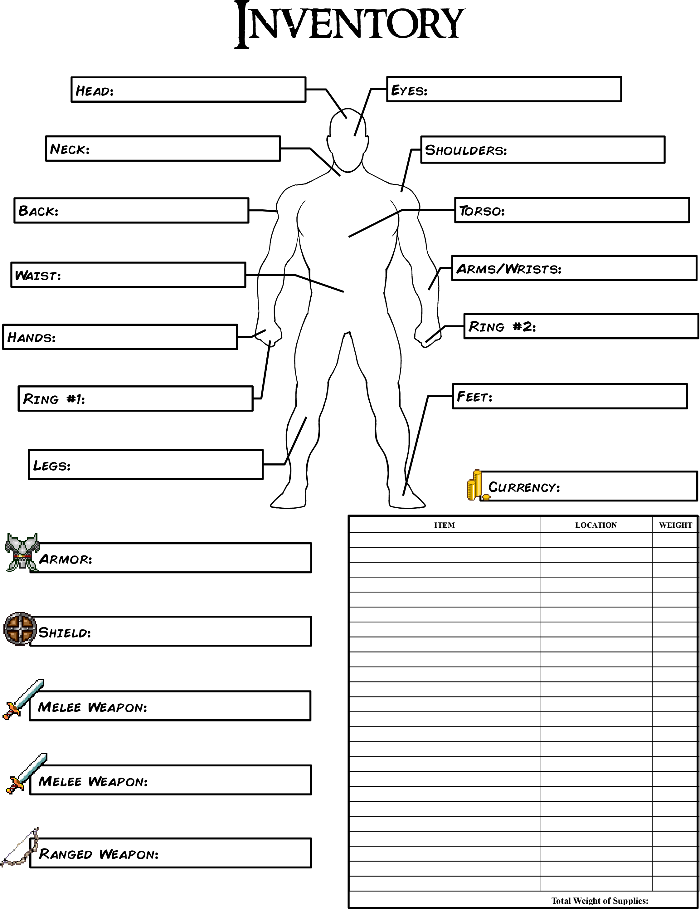 D20 Outline Png Clip Transparent Library - Dnd 5e Equipment Sheet (2550x3300), Png Download