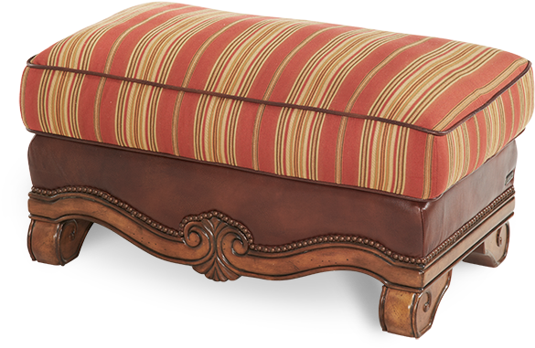 1perfectchoice Carved Wood Frame Brown Leather Red - Aico Tuscano Leather/fabric Ottoman | Brick By Michael (600x510), Png Download