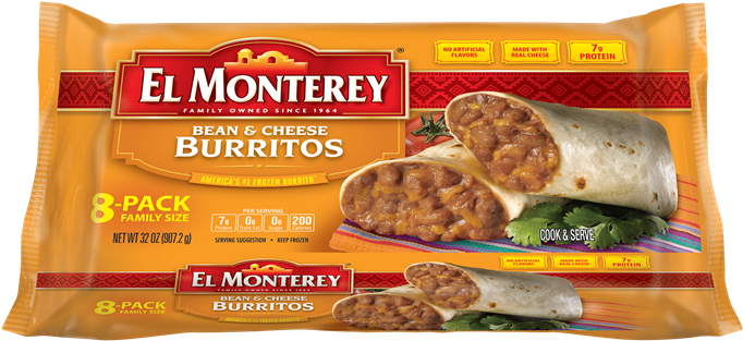 Click To Zoom - El Monterey Bean And Cheese Burritos (700x359), Png Download