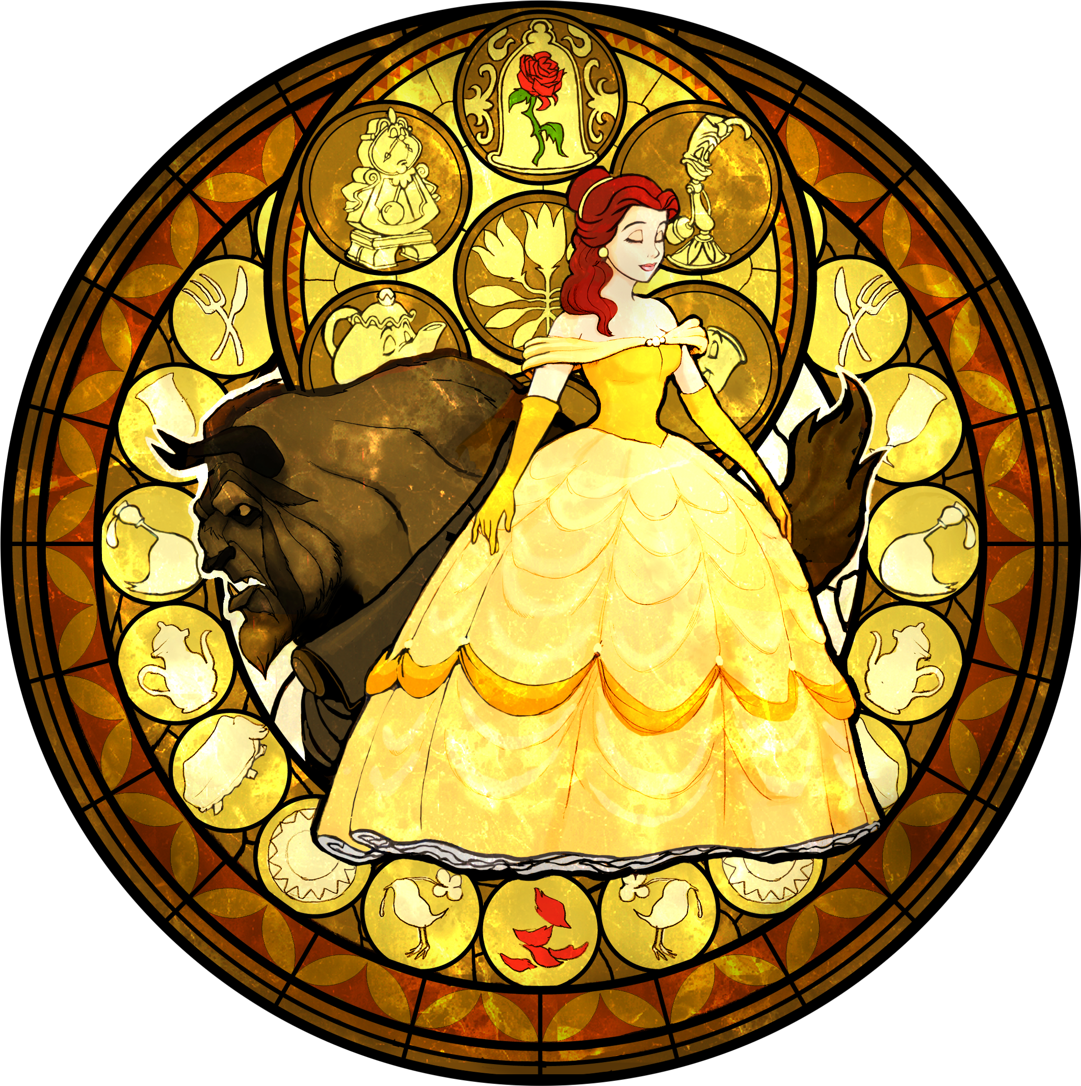 So Far, Three Disney Princesses Have Been Confirmed - Beauty And The Beast Kingdom Hearts Stained Glass (573x573), Png Download