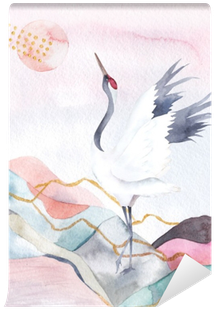Abstract Watercolor Background With Crane - Watercolor Painting (400x400), Png Download