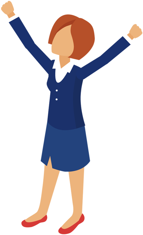 Cartoon Business Woman With Hands Up (500x820), Png Download