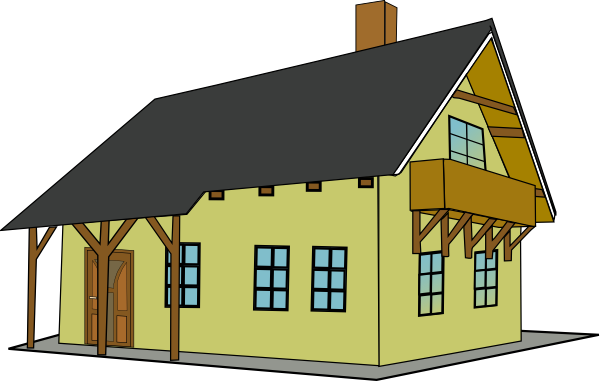 House 2 Clip Art At Clker - Sloping Roof House Clipart (600x381), Png Download