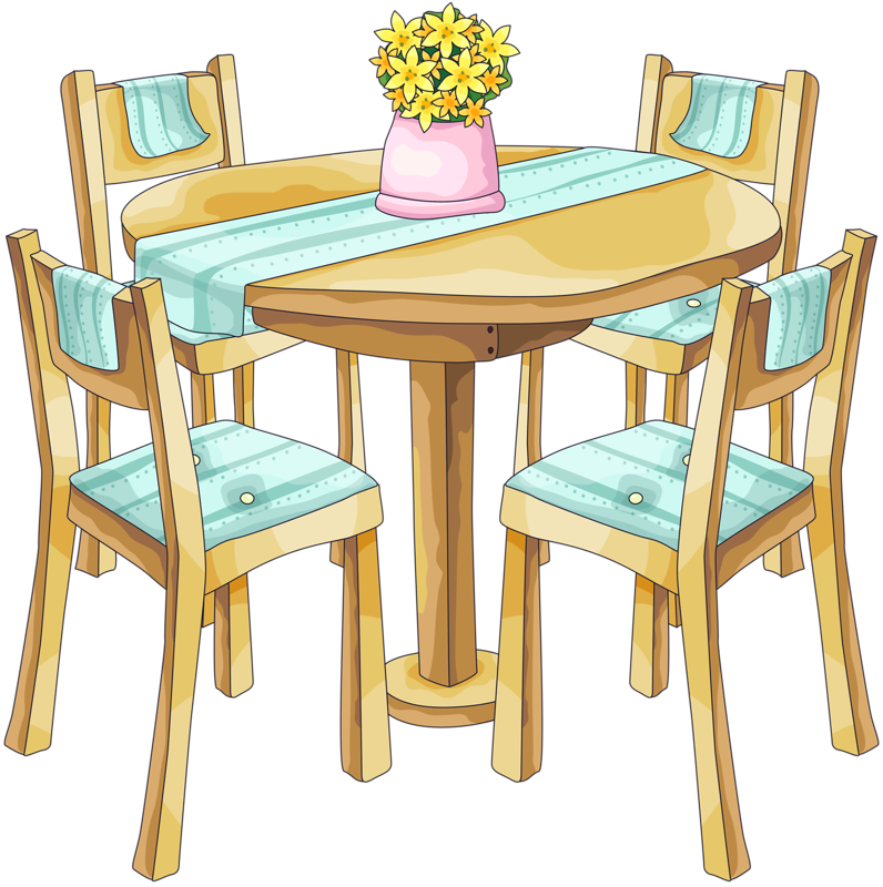 Table And Chairs * Home Clipart, Office Wall Decor, - Kitchen Table Clipart (796x800), Png Download