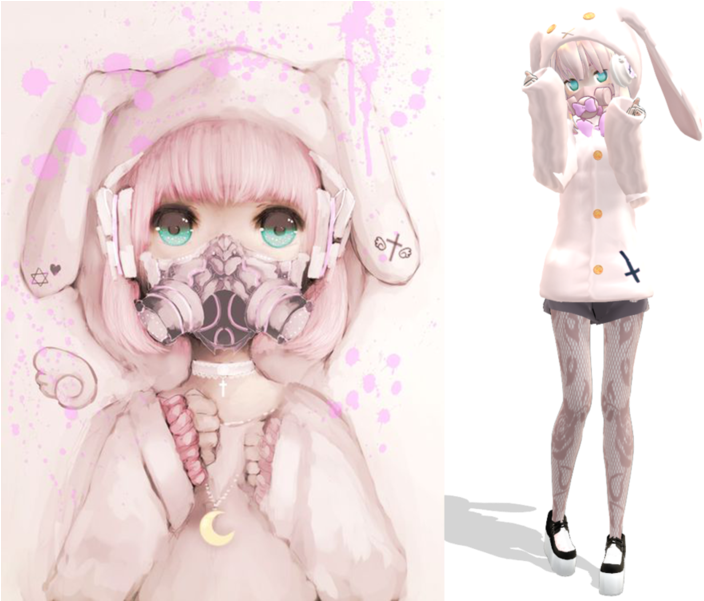 Goth Pastel Dibujo & En 3d - Bunny Mmd Model Dl (820x600), Png Download