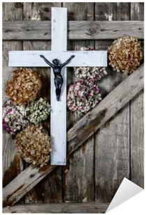 Wooden Cross And White Hydrangea Flower On The Background - Krzyż Biały Na Ścianę (400x400), Png Download