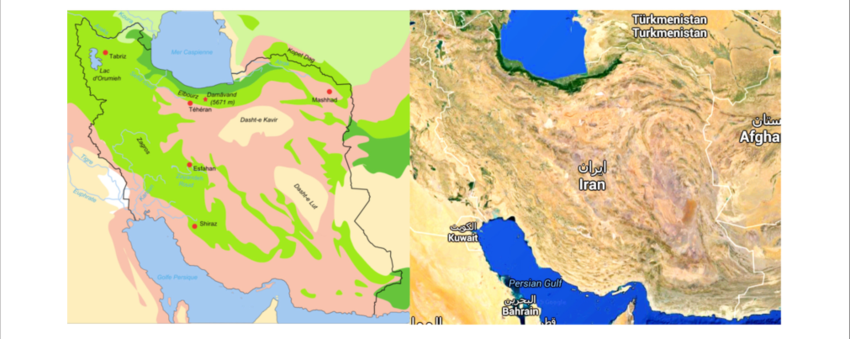 Desert Area Of Iran Indicated In Light Pink And Cream - Desert Area In Iran (850x339), Png Download