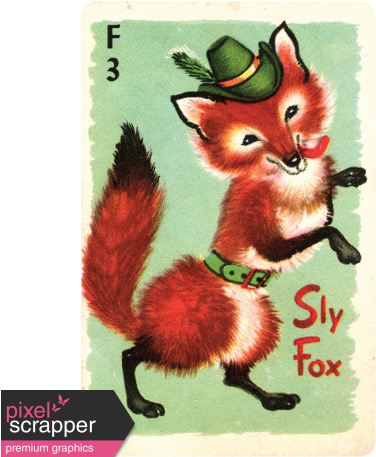 Woodland Winter Fox Card Graphic Janet Scott Pixel - Vintage Animal Info Cards (456x456), Png Download