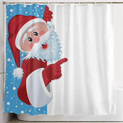 Professional Custom Shower Curtain/bath Mat - Christmas Shower Curtain Fabric Santa Claus Holiday (400x400), Png Download