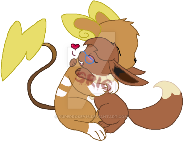 28 Collection Of Alolan Raichu Drawing - Eevee And Alolan Raichu (593x457), Png Download