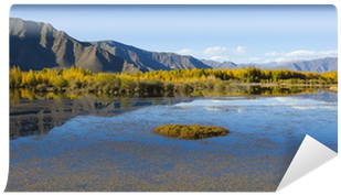 Autumn Landscape Of Lake, Mountain And Treeline Wall - Tibet (400x400), Png Download