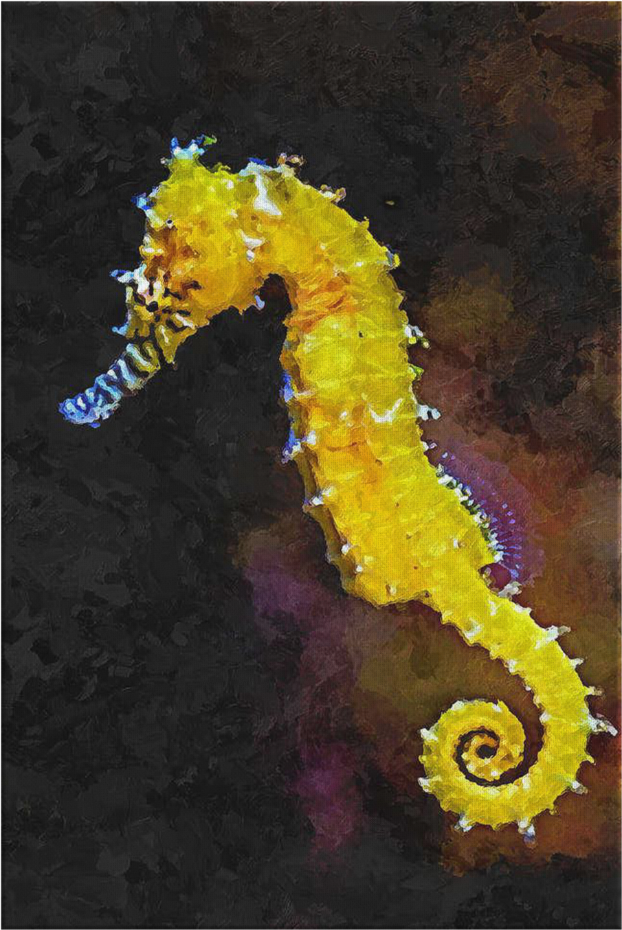 Limited Edition Seahorse Palette Knife Painting Print - Yellow Seahorse (1400x1400), Png Download