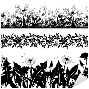 Flowers And Grass Silhouette, Set Seamless Sticker - Pasto En Blanco Y Negro (400x400), Png Download